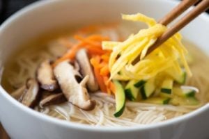 Korean noodle soup with toppings