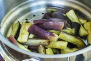 Steaming eggplants