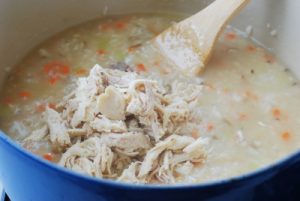 Shredded chicken in the Korean porridge