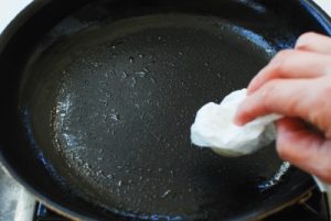 Preparing a pan for eggs