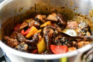 deep-fried mushrooms in a sweet and sour sauce