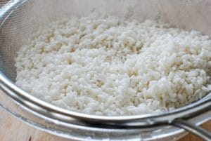 Draining soaked rice