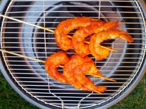 Red spicy shrimp on a grill